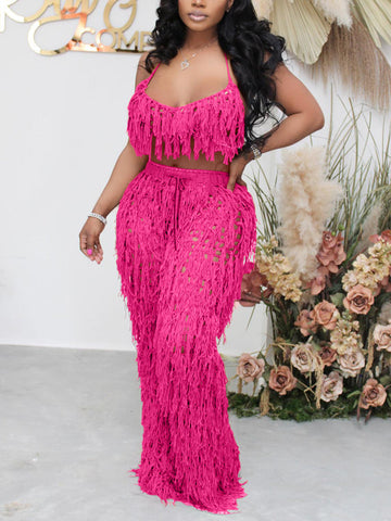 Crochet Tassels Crop Top ï¼?Pants Set