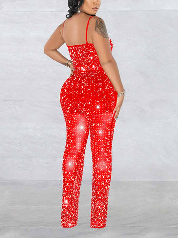 Rhinestone Mesh Jumpsuits