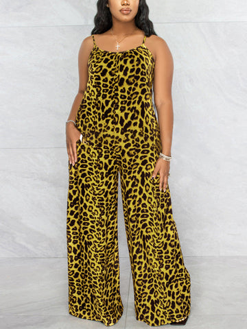 Leopard Spaghetti Strap Jumpsuits