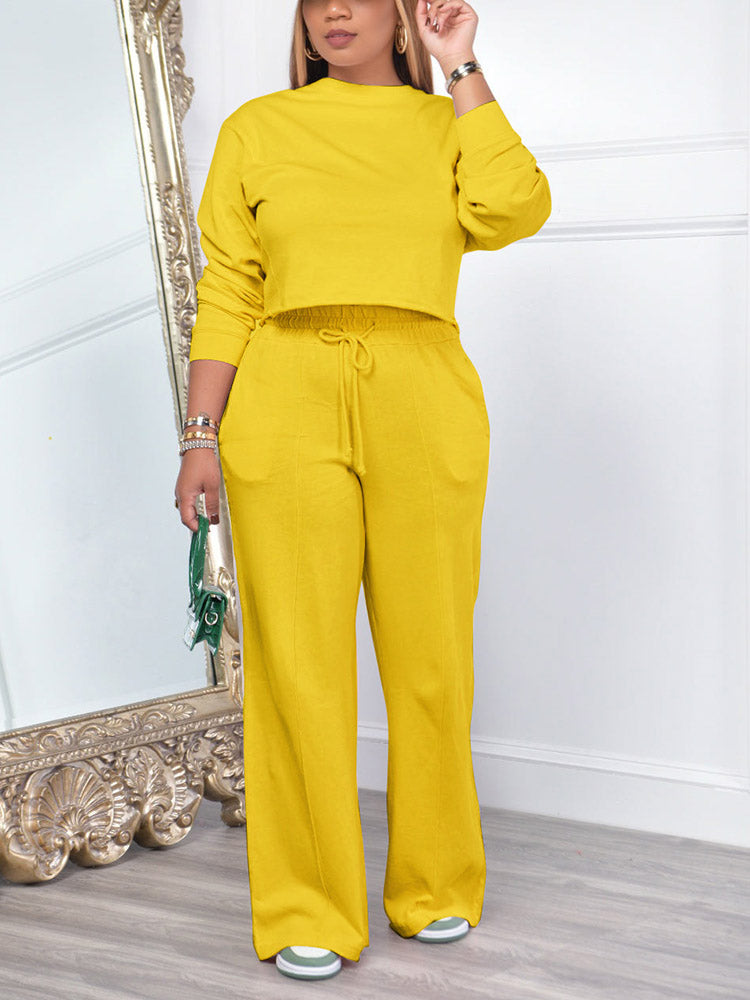 Casual Solid Top Pants Set