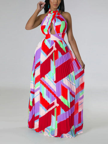 Halter Pleated Maxi Dresses