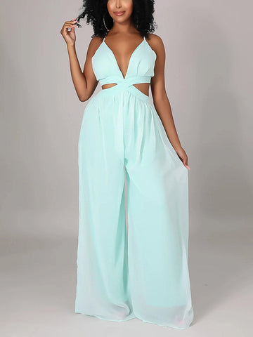 Straps V-Neck Cut Out Jumpsuits