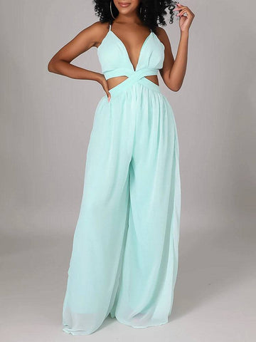 Straps V-Neck Cut Out Jumpsuits