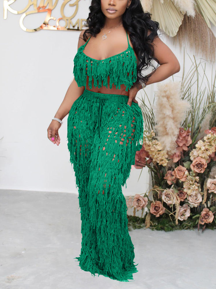 Crochet Tassels Crop Top ï¼?Pants Set