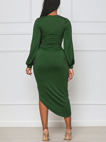 Asymmetrical Ruched Midi Dresses