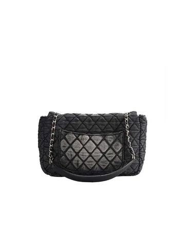 Washed Denim Quilted Chain Shoulder Bag