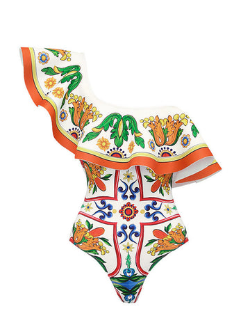 Ruffle Enamel Floral Bikini Swimsuit Set
