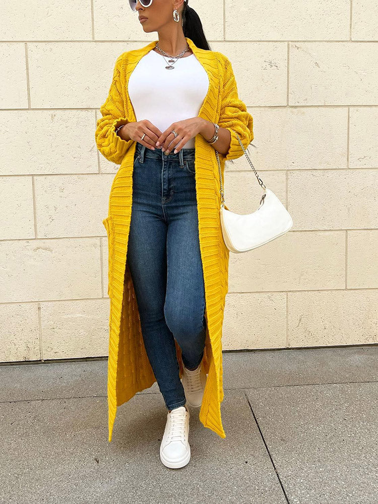 Knitted Solid Pocket Sweater Cardigans