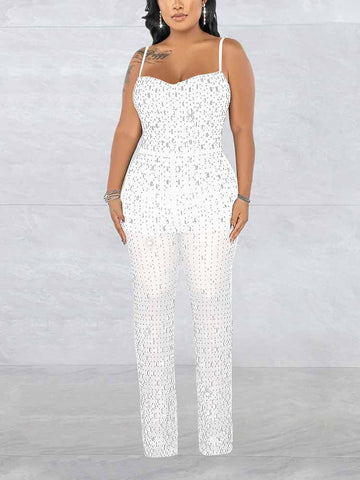 Rhinestone Mesh Jumpsuits