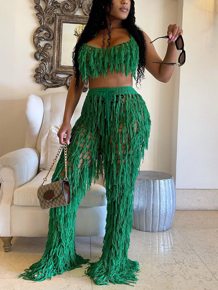 Crochet Tassels Crop Top ï¼?Pants Set
