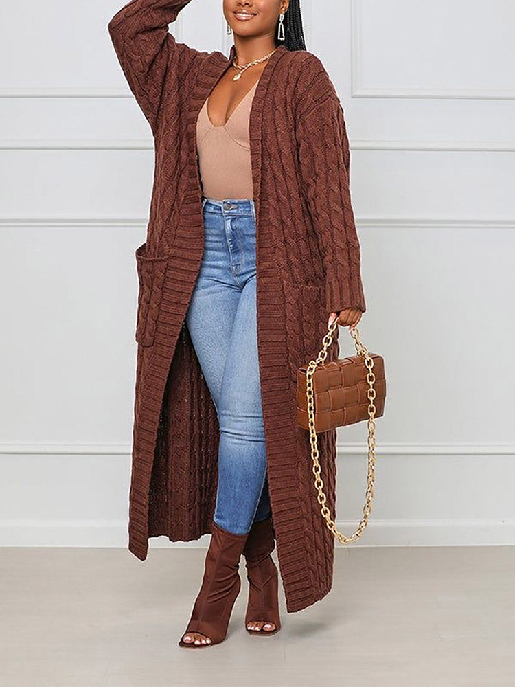 Knitted Solid Pocket Sweater Cardigans