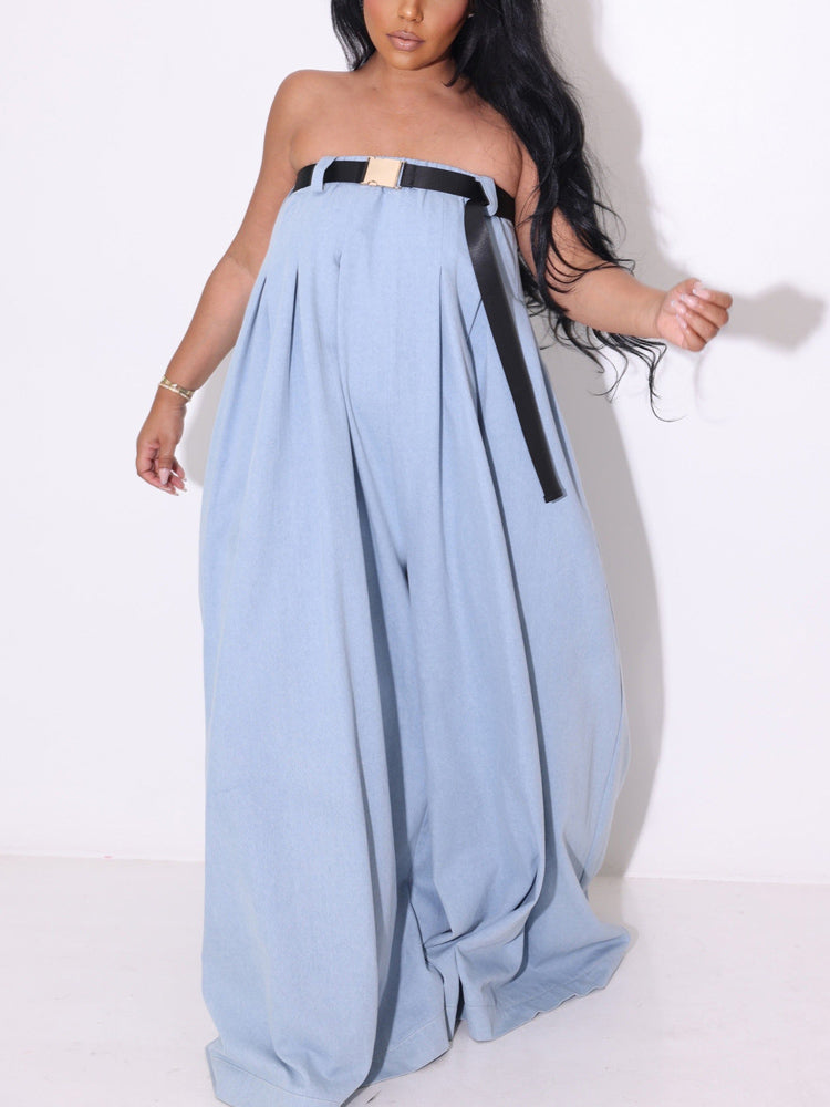 Strapless Loose Jumpsuits With Belt