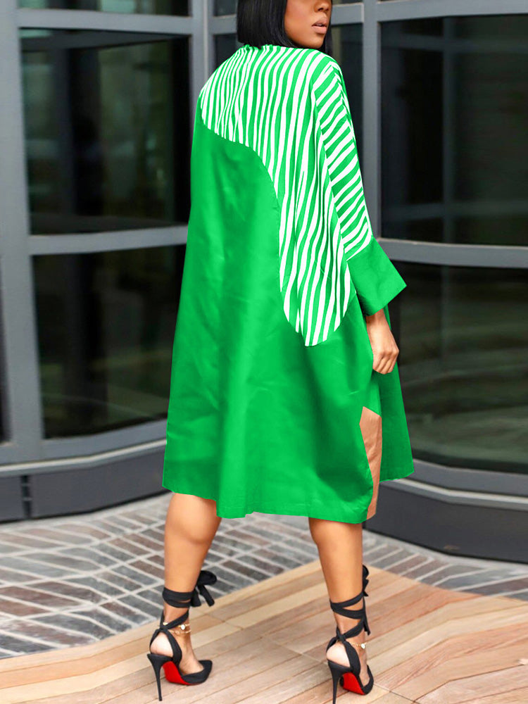 Colorblock Turndown Collar Shirt Dresses