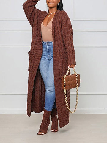 Knitted Solid Pocket Sweater Cardigans