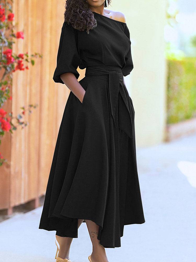 Oblique Neckline Half Sleeve Maxi Dresses