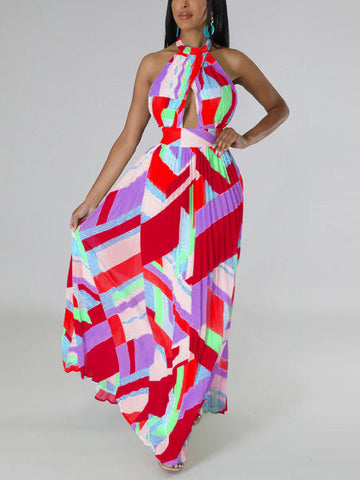 Halter Pleated Maxi Dresses