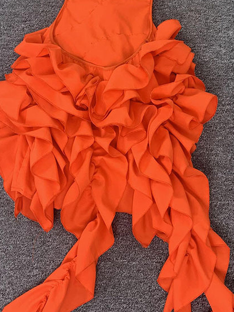 Butterfly Sleeve Asymmetrical Floral Ruffles Dresses