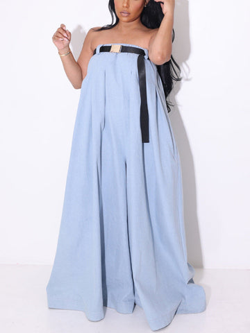 Strapless Loose Jumpsuits With Belt
