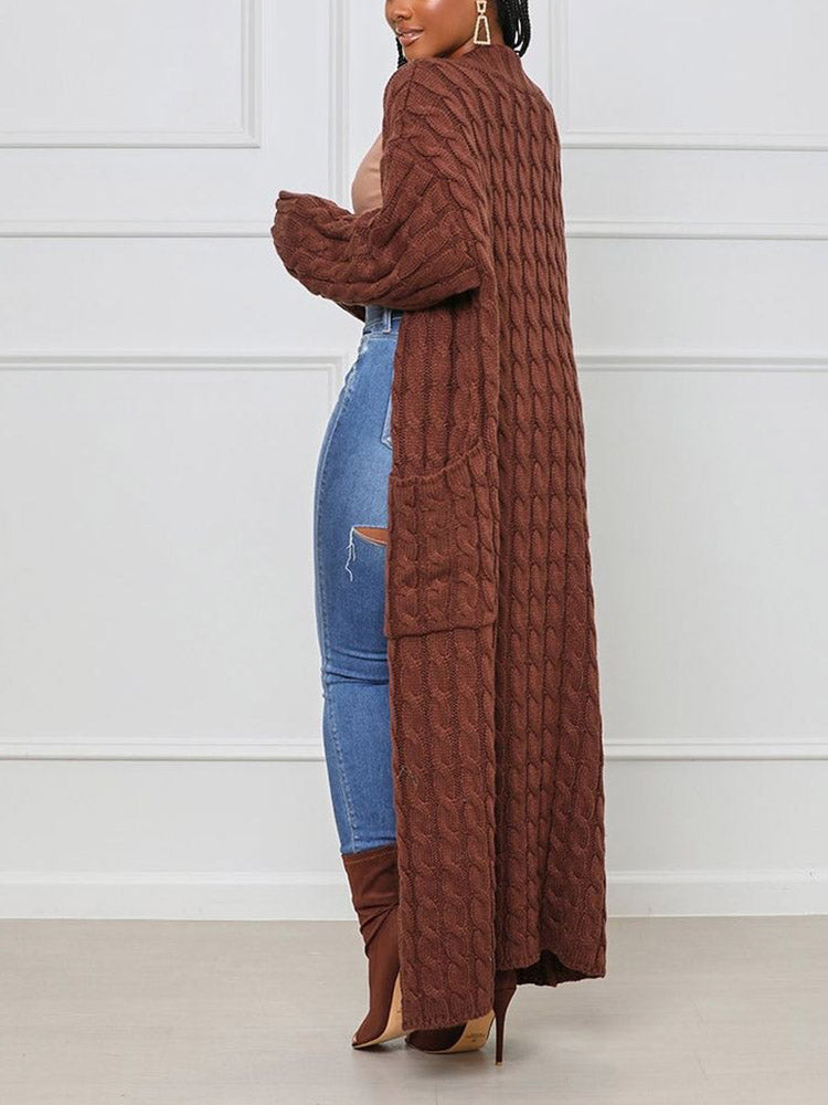 Knitted Solid Pocket Sweater Cardigans