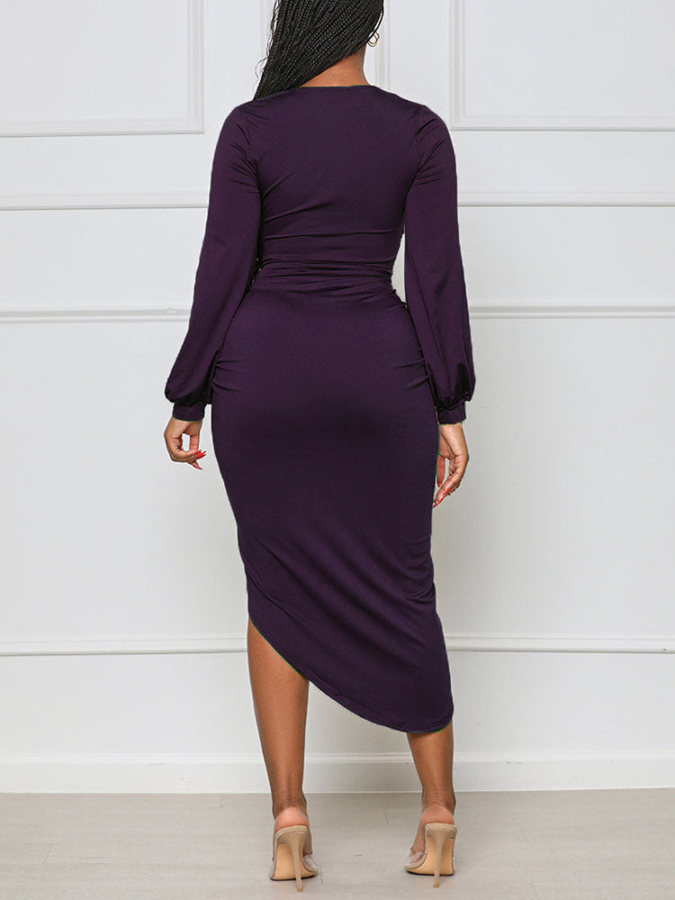 Asymmetrical Ruched Midi Dresses