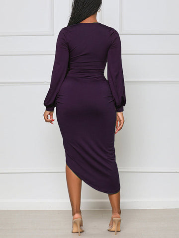 Asymmetrical Ruched Midi Dresses