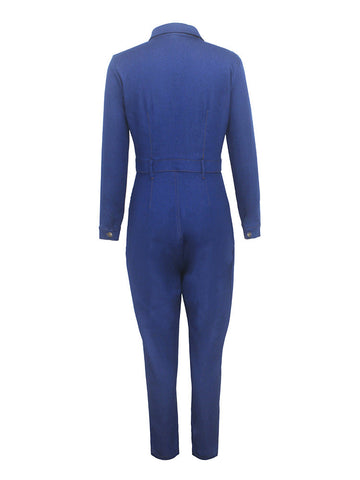 Button Skinny Denim Jumpsuits