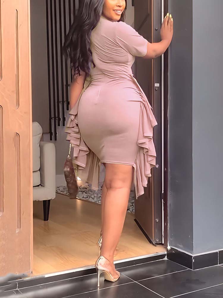 Solid Color Ruffle Bodycon Dresses