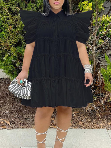 Puff Sleeve Ruffle Shirt Dresses