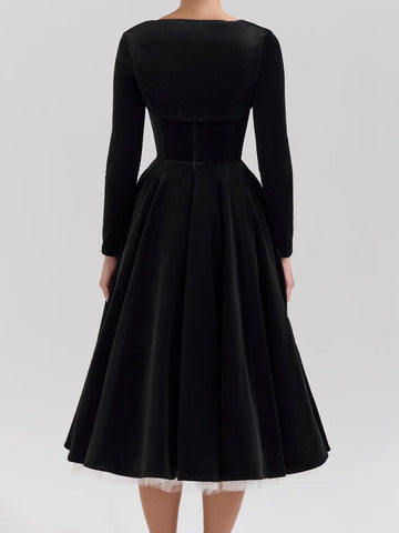Black Velvet Tulle Midi Dress