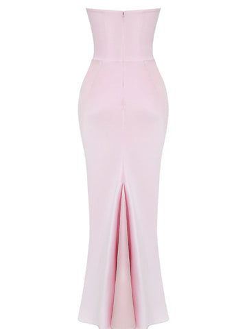 Pink Strapless Bustier Maxi Dress