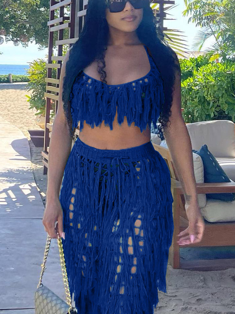 Crochet Tassels Crop Top ï¼?Pants Set