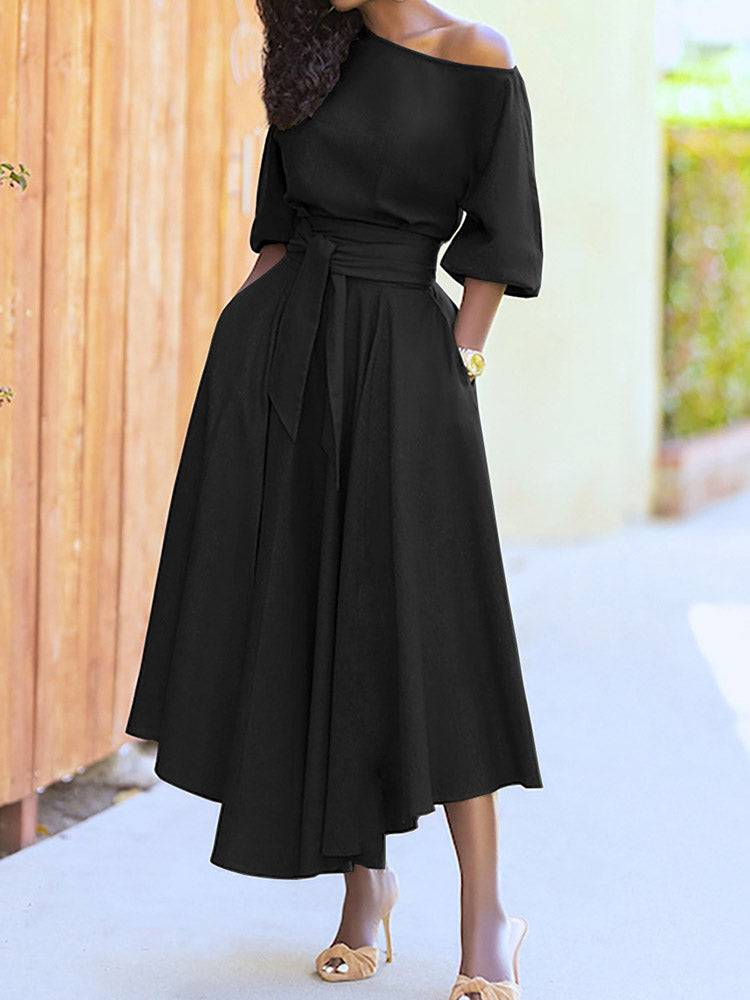 Oblique Neckline Half Sleeve Maxi Dresses