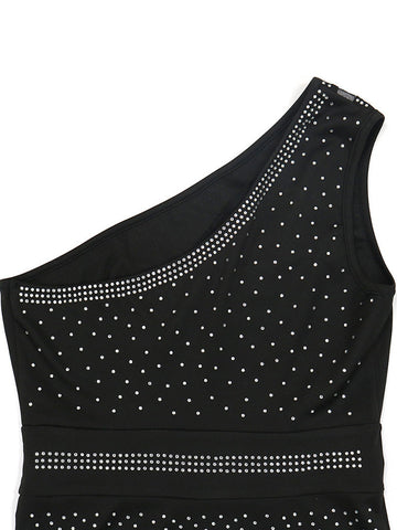Rhinestone One Shoulder Slit Dresses
