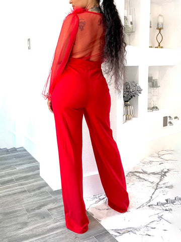Mesh V Neck Jumpsuits