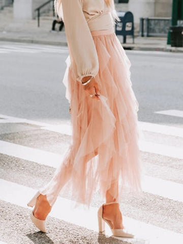 Mesh Tulle Midi Skirt