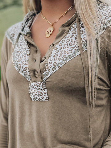 Leopard-Print Paneled Pullover Hoodie