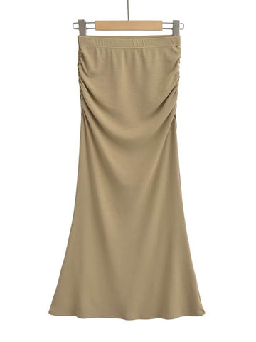 Pleated Mid-Length Fishtail Skirt