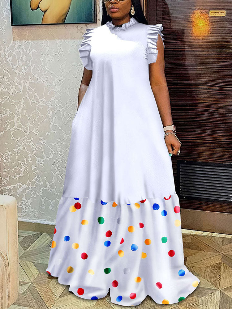 Printed Ruffle Sleeveless Maxi Dresses