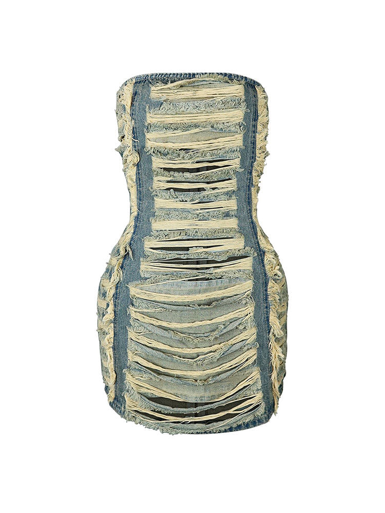 Washed Distressed Tube Mini Dresses