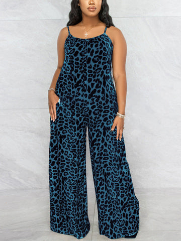 Leopard Spaghetti Strap Jumpsuits