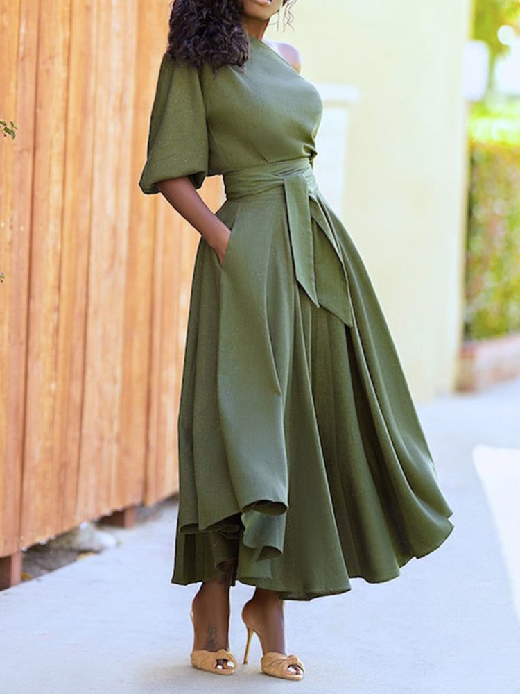 Oblique Neckline Half Sleeve Maxi Dresses