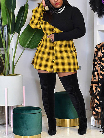 Plaid Print Patchwork Mini Dresses