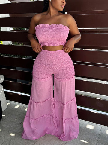 Ruched Tube Top Pants Set