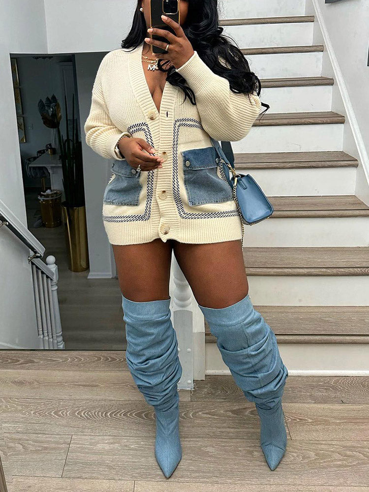 Denim Pocket Button Cardigans