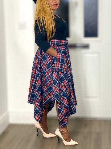 Asymmetric Plaid Midi Skirts