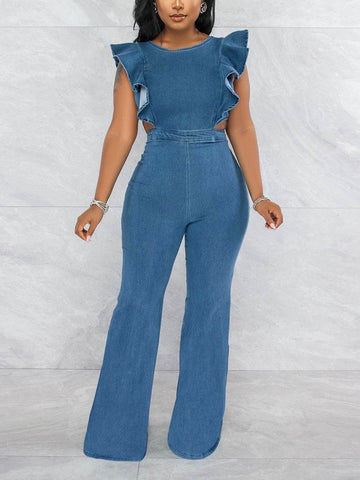 Ruffle Denim Jumpsuits