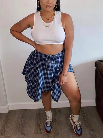 Asymmetric Plaid Midi Skirts