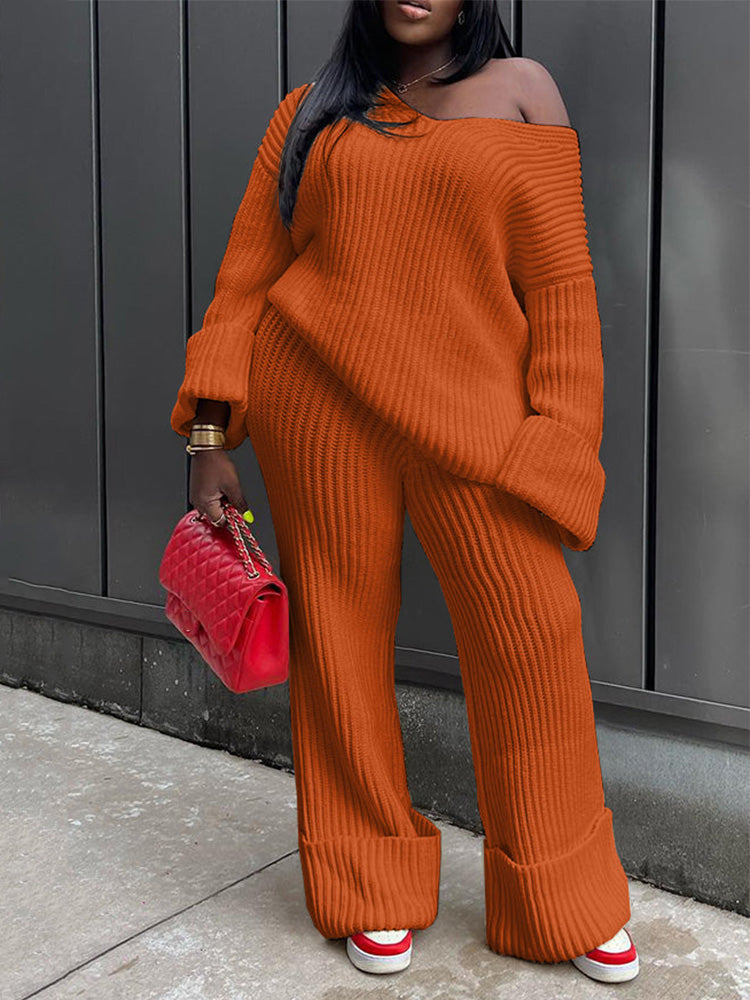 Ribbed Knit Sweater Pants Set