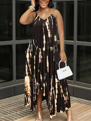 Tie Dye Sleeveless Irregular Dresses
