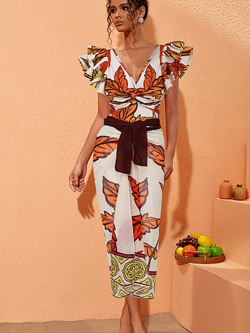 Maple Print Swimsuit Set Trio